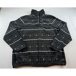 Jachs Cabin Fair Isle 1/4 Snap Pullover Black White Women's Size L EUC Cozy